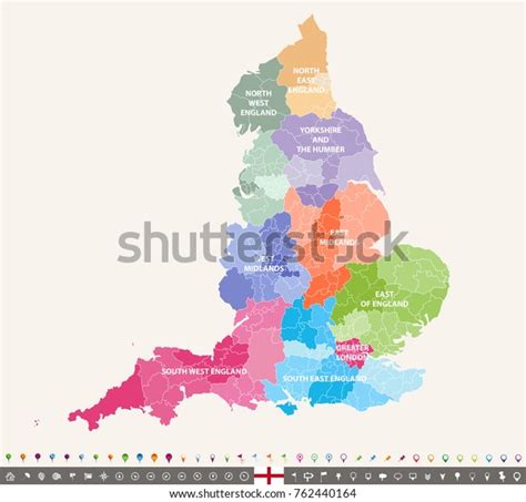 England Ceremonial Counties Vector Map Colored Stock Vector (Royalty ...