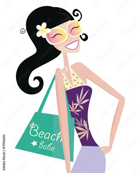 Sexy Beach Babe With Shopping Bag Vector Illustration Stock Vector Adobe Stock