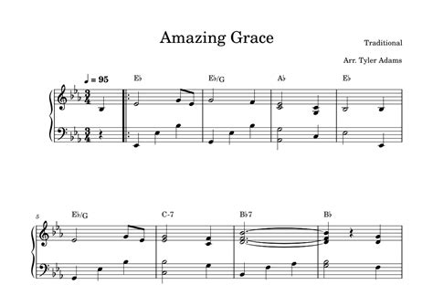 Amazing Grace Solo Piano Arr Tyler Adams By Traditional Sheet Music For Piano Solo At Sheet