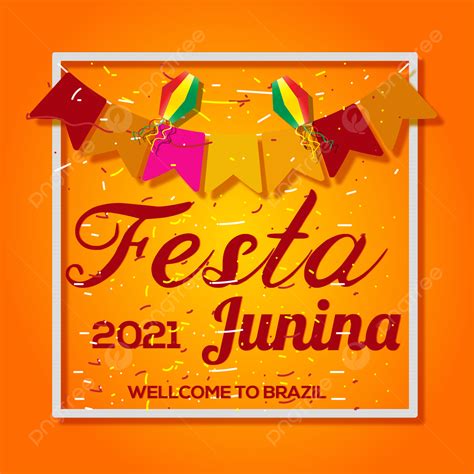 Orange Color Background With Colorful Festa Junina Design Festa