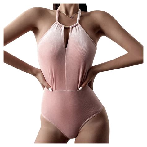 Velvet Bikini Women S Fashion Hanging Neck Metal Swimsuit Open Back New Buckle Swimwears