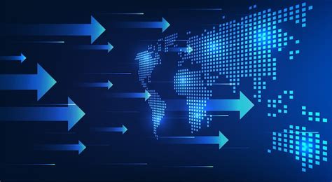 Mapa do mundo da tecnologia setas vindo em direção a ele transmite