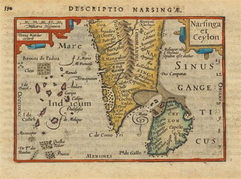 Early 17th Century Miniature Map Of South India And Sri Lanka Altea