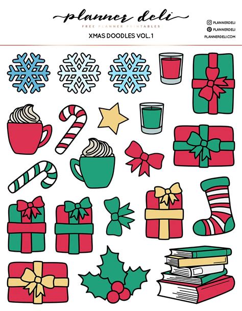 Free Xmas Doodles Printable Stickers Planner Deli Printable Planner