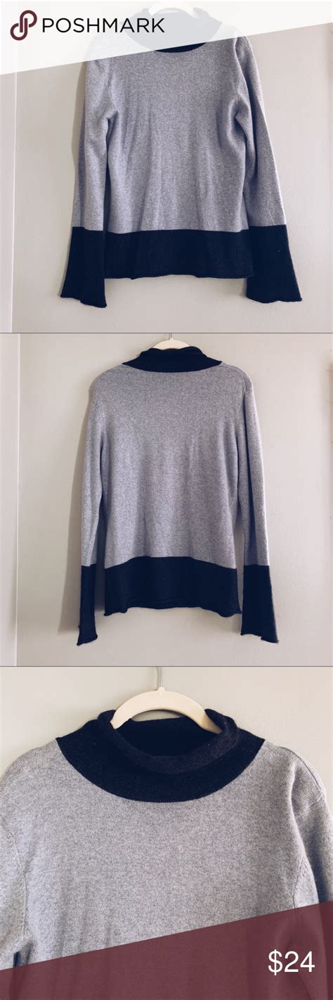 Grey And Black Turtleneck Pullover Cozy Soft Sweater