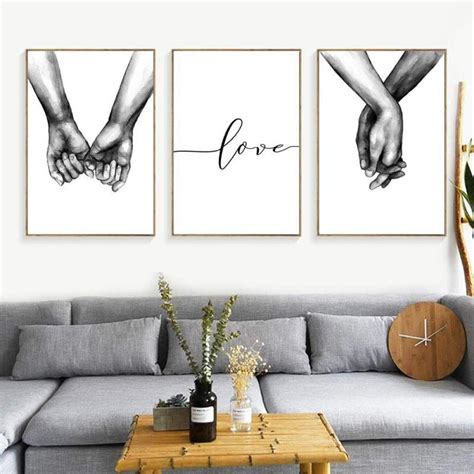 Nordic Poster Tenersi Per Mano In Bianco E Nero Pezzi Stampe Su Tela