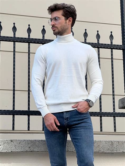 Stefano Slim Fit White Turtleneck Sweater Brabion