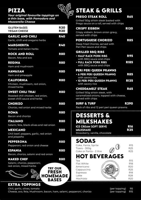 Menu At Naked Chef Taproom And Foodbar Cape Town