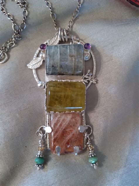 Handmade Sterling Pendant Kyanite Aquamarine Sunstone Amethyst