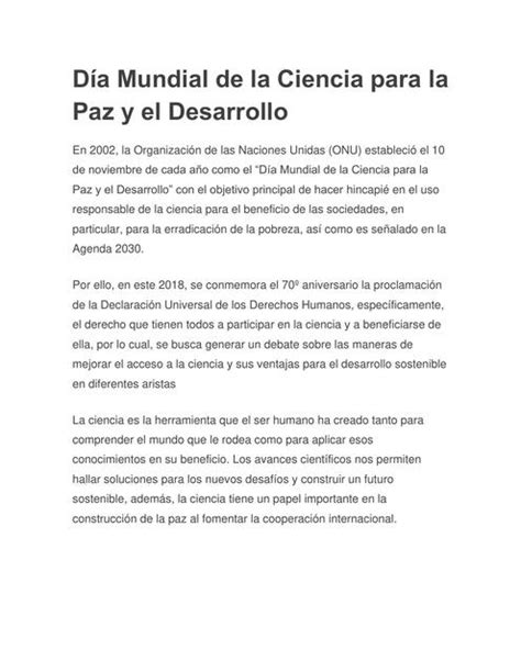 D A Mundial De La Ciencia Para La Paz Y El Desarro Romina Udocz