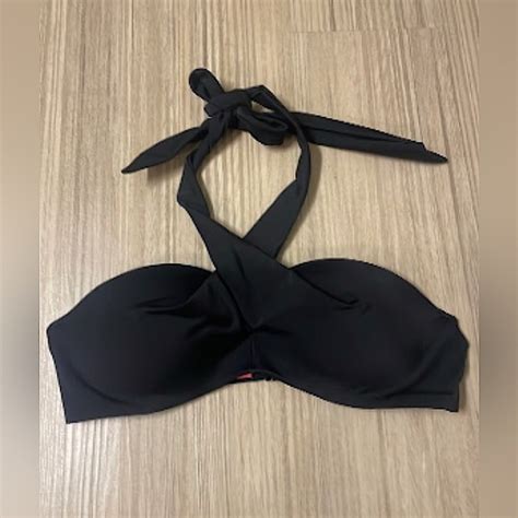 Pink Victoria S Secret Swim Nwot Victorias Secret The Teeny Bikini Halter Black Top Scrunch