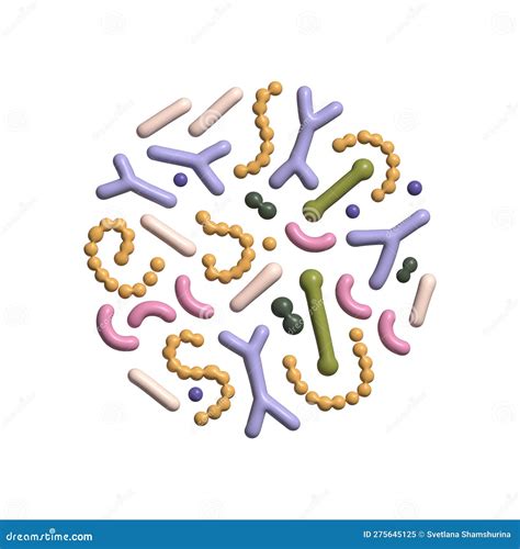 3d Render Probiotic Bacteria Set In Circle Composition Gut Microbiota