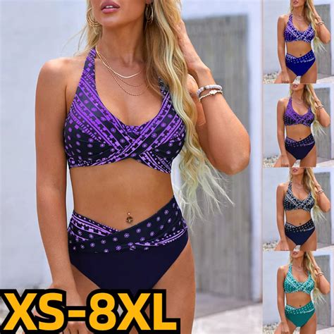 Summer Vintage D Prints Bikini Women Swimsuit Two Piece Set Swimwear High Waist Bathing