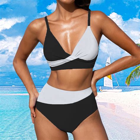 Valueadd Clearance Womens High Waisted Bikini Sets Two Piece Swimsuits Color Block Full Coverage