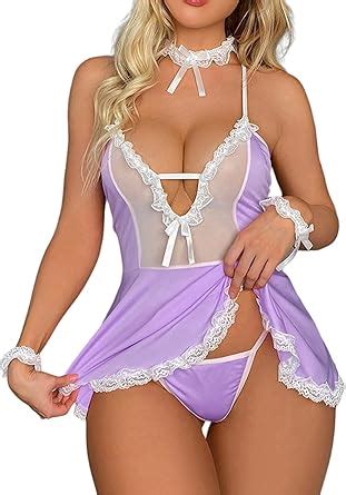 Amazon Lingerie For Women Nurse Uniform Deep V Neck Mini Dress Babydolls Front Zipper