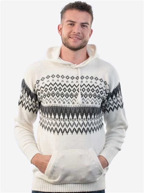 Alpaca Hoodie Sweater for Men with Kangaroo Pocket - White Alpaca Wool - Inti Alpaca - Alpaca ...