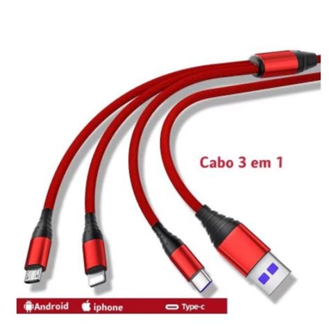 Cabo Usb Carregador Turbo 3 Em 1 Micro Usb Tipo C E Iphone E V8 1 2m Alex Shopee Brasil