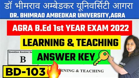 BD 103 Answer Key Agra B Ed 1st Year Exam 2022 Learning And