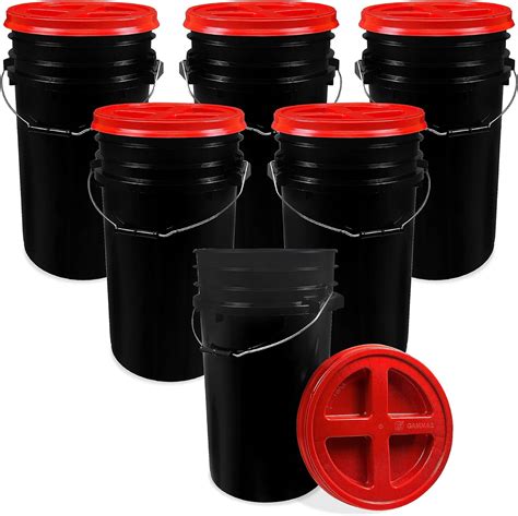 Epackagesupply 7 Gallon Black Bucket With Red Gamma Screw On Lid Food Grade Storage