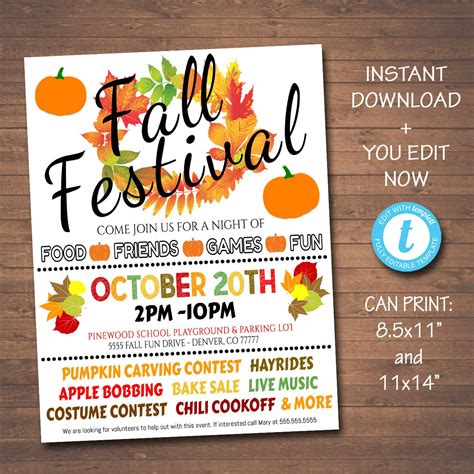 Editable Fall Festival Fall Harvest Flyerposter Printable Etsy