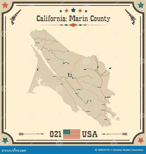 Large and Accurate Map of Marin County, California, USA Stock