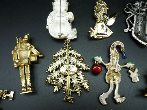 Vtg Pc Signed Christmas Brooch Pin Lot Jj Danecraft Eisenberg Napier