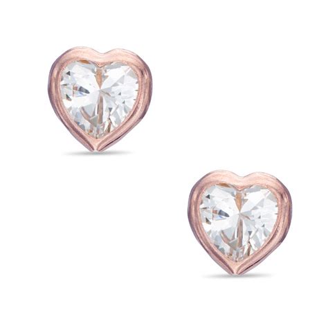 Mm Heart Shaped Cubic Zirconia Solitaire Stud Earrings In K Rose