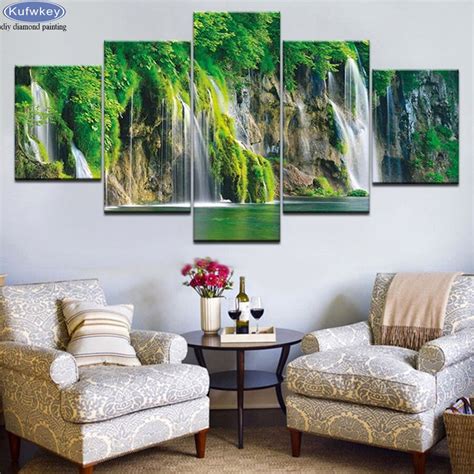 5 pçs 5d pintura diamante cachoeira lago ponto cruz imagens 3d mosaico