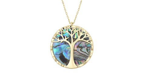 Collier Avec Pendentif Rond Arbre De Vie Et Nacre