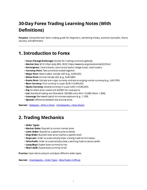 30-Day Forex Learning & Practice Notes (With Definitions) - Studocu