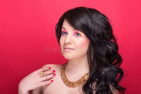 Beautiful Naked Girl With Bright Makeup And Long Curly Hair Stock Photo Image Of Glamour