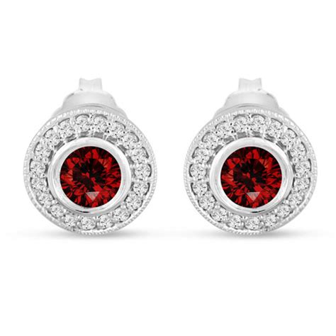 Red Diamond Stud Earrings, Fancy Red Diamonds Halo Earrings, Diamond ...