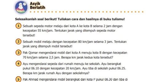 Kunci Jawaban Matematika Kelas 5 Halaman 62 Cara Hitung Jarak Tempuh