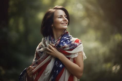 Premium AI Image | Beautiful young woman wearing a american flag scarf