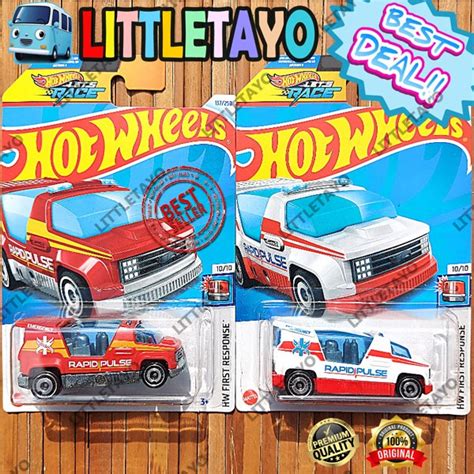 MERAH PUTIH Hot Wheels Rapid Pulse White Red Emergency Rescue Ambulance Car Original