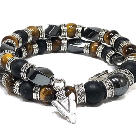 Men S Onyx Tiger Eye Beaded Bracelet Etsy