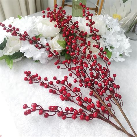 5pcs Artificial Berry Fake Red Berries Christmas Flower New Years