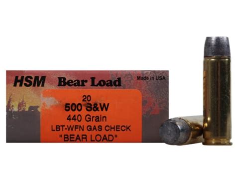 Hsm 500 Smith And Wesson 440 Grain Bear Load Lbt Wfn Gas Check Box Of 20