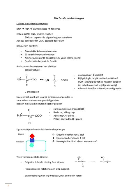 Biochemie Aantekeningen Biochemie Aantekeningen College Eiwitten