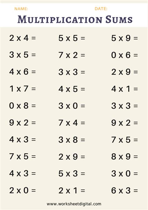 Multiplication Mixed Sums Worksheet Digital