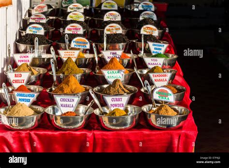 Indian Spices And Curries For Sale At The Weekly Flea Market Anjuna