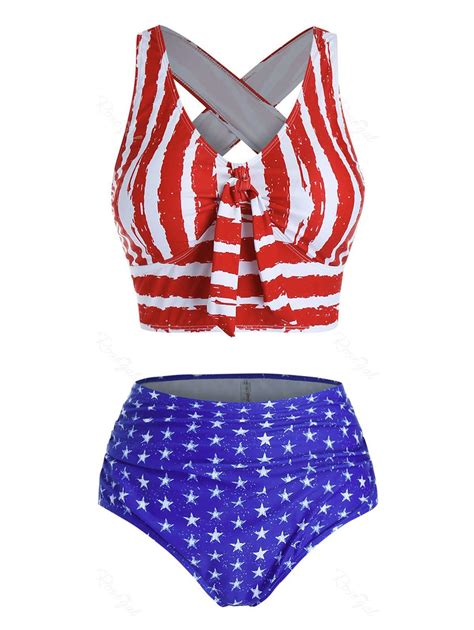 Plus Size American Flag Knot Cross High Rise Tankini Swimwear 47 Off Rosegal