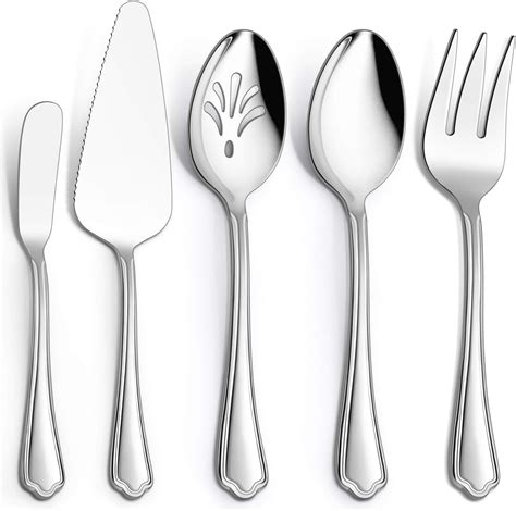 Serving Utensils Haware Stainless Steel Silverware Serving Set 5 Pieces Pearled