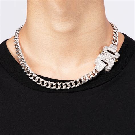 Fully Iced Encrusted Cobra Buckle Cuban Links Chain Necklace Alyx Hero