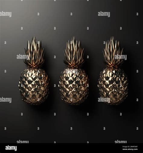 Gold Pineapple On Black Background D Rendering Stock Photo Alamy