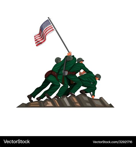 Soldier American Flag Raising In Iwo Jima Battle Vector Image