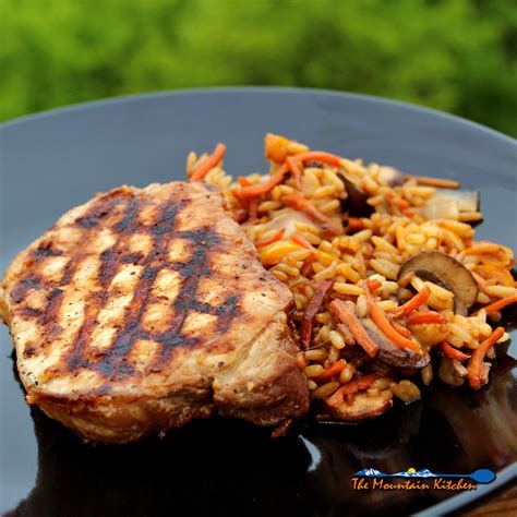 Grilled Teriyaki Pork Chops With Stir Fried Vegetables And Rice