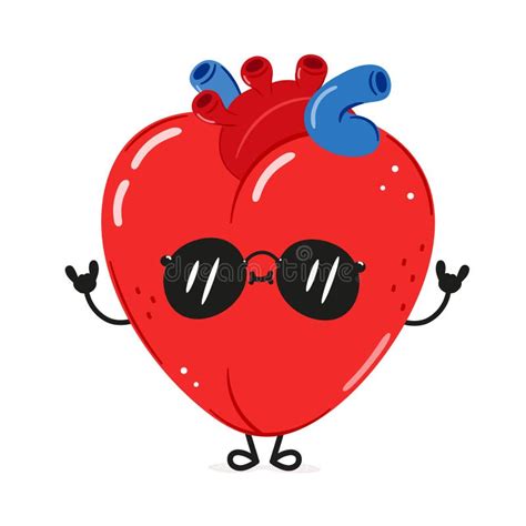 Cute Funny Heart Organ Waving Hand Character Vector Hand Drawn Cartoon Kawaii Character