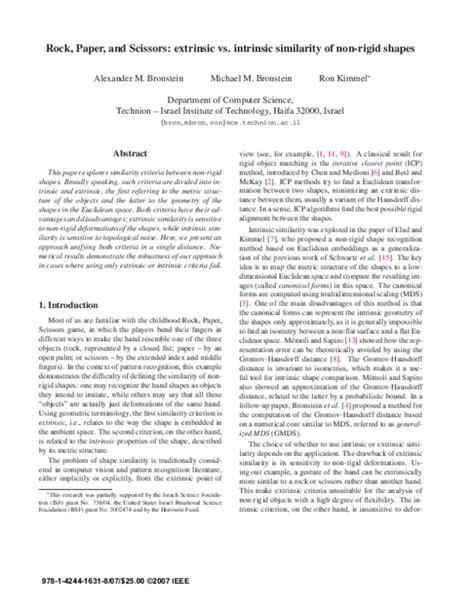 Pdf Rock Paper And Scissors Extrinsic Vs Intrinsic Similarity Of Non Rigid Shapes Ron