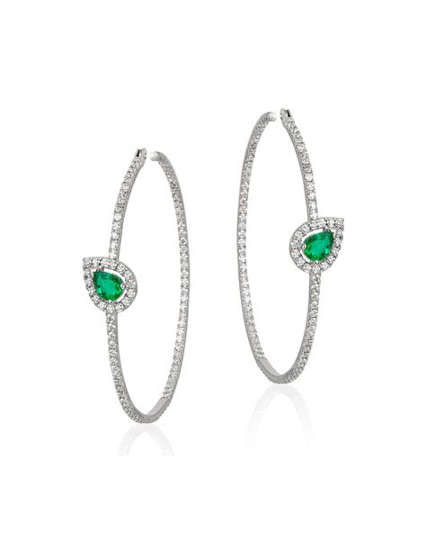 Andreoli 18k White Gold Emerald And Diamond Hoop Earrings Neiman Marcus